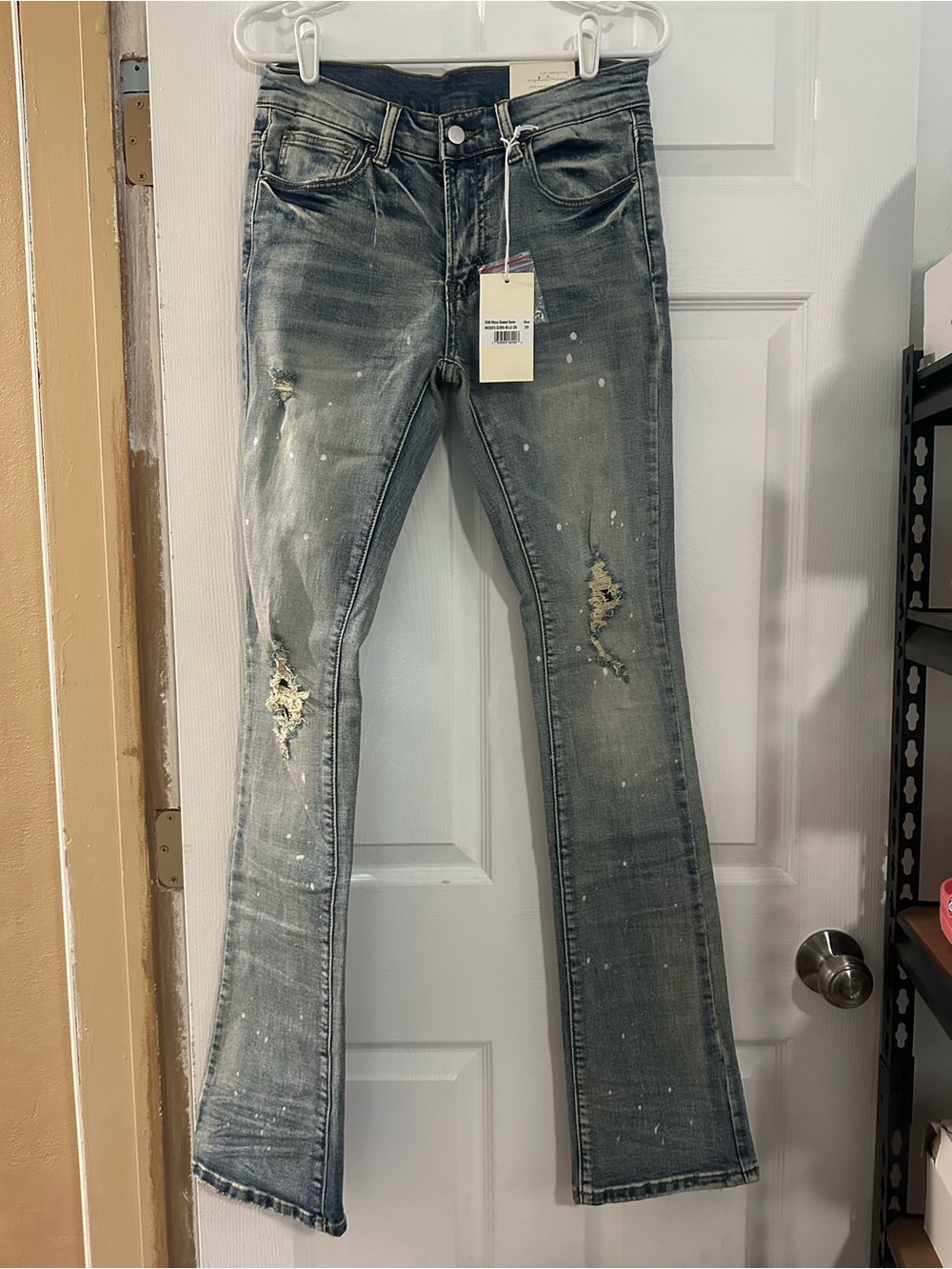 MNML Women's Washed Gray Distressed Flare Jeans